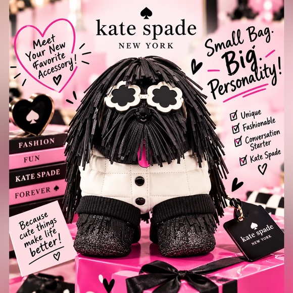 kate spade Handbags - NWT Kate Spade Shaggy Dog Black White Fringe Crossbody Bag Novelty Whimsical